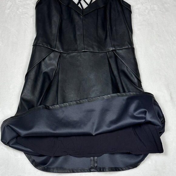 Kendall + Kylie Black Faux Leather Mini Dress L Strappy Back Fit & Flare Whimsy - Picture 10 of 13